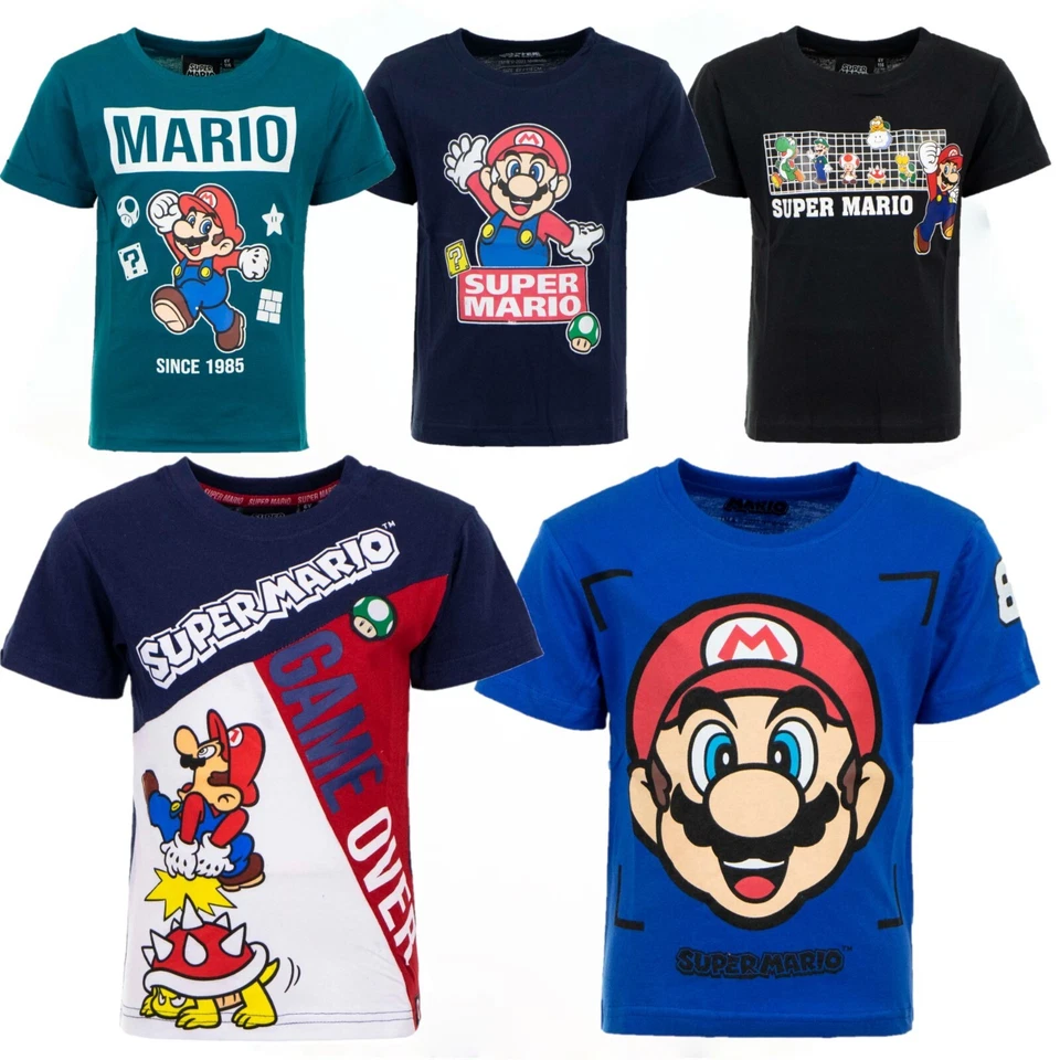Boys Kids Super Mario Short Sleeve 100% Cotton Tee T Shirt Top age 3-8years B