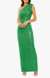 Ieena Mac Duggal Green Sequin One-Shoulder Column Gown Size 14 - Picture 1 of 3