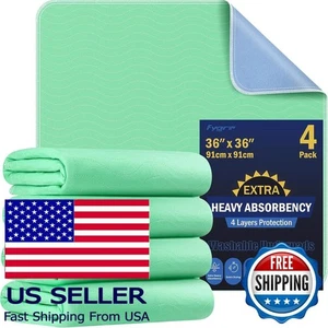 4 Pack 36"x36" Heavy Absorbent Washable Underpads, Waterproof Dog & Adult Pads - Picture 1 of 7