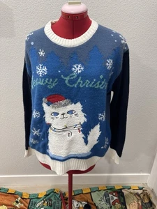 Suéter de Navidad Gato Vacaciones Fiesta Festiva Pegajoso Pullover Tejido Lindo Suéter XL - Imagen 1 de 6