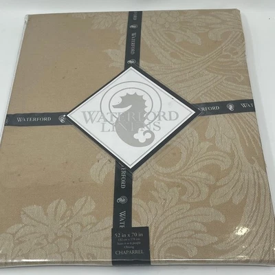 Waterford Linens Chaparrel Beige Fabric Tablecloth 52x70 Oblong Floral Jacquard - Image 1 of 4