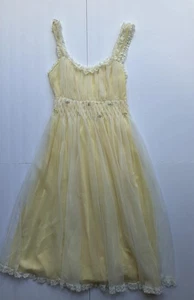 Vintage Gotham Sheer Nylon Chiffon Gown Lingerie Slip Dress Yellow White Sz 34 - Picture 1 of 15