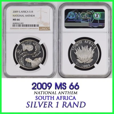 2009 Silver 1 RAND NGC MS 66 South Africa  R1 NATIONAL ANTHEM SPOTS - Image 1 of 3