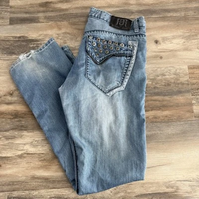 Request Jeans Men’s 33x32 Y2K Light Wash Straight Leg Studded Pockets Distressed - Image 1 of 4