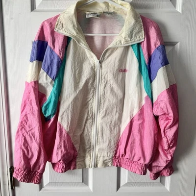 Vintage Dolfin Pastel Colorblock Windbreaker Jacket Pink Teal White Barbie  - Image 1 of 4