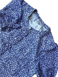 NUEVO CON ETIQUETAS 89.50 J. Camisa Top CREW Azul Estampado Floral Abotonada Mediana M - Imagen 1 de 9