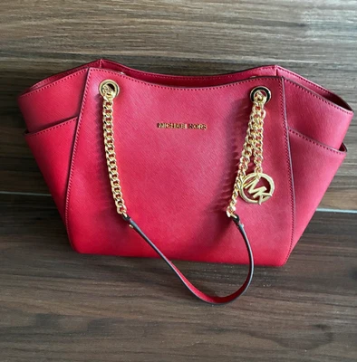 Michael Kors Damen Tasche (Jet Set Travel) Leder rot Shopper Kettendetail gold - Bild 1 von 4