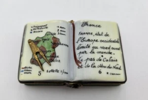 #1 OF 1000 Vintage Limoges Peint Main Book Trinket Box Geography Compass Echelle - Picture 1 of 5