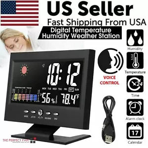 LED Digital Alarm Clock Snooze Calendar Thermometer Hygrometer Weather Display - Picture 1 of 18