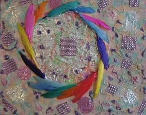 Painting Textured Dream Catcher Original Signed Art Feathers Silver Bedazzled - Picture 1 of 3