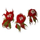 Vintage Kitsch '60s '70s Christmas Decor Red & Green Hairy Flowers