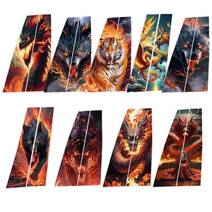 2x Car Center Pillar Sticker Car Door Pillar Decals Black Wolf Engulfed Sticker - Picture 1 of 21