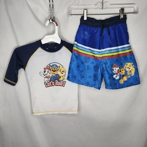 Boys Lot Set Nickelodeon Paw Patrol Rash Guard Top Size 5 Swim Trunks Size 6 - Picture 1 of 12