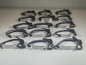NEW Silver + Leather Bracelets Jewelry With Bible Quotes