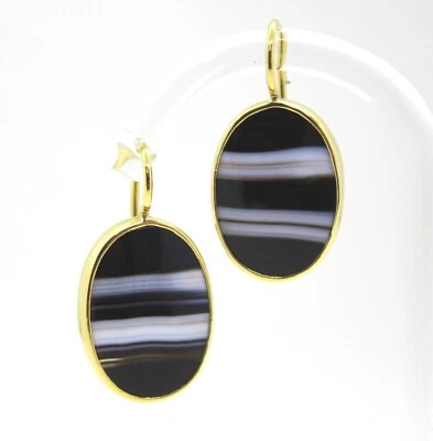 Pendientes Colgantes de Oro Amarillo 18k Y Óvalos De Ónix Blanco Y Negro - Imagen 1 de 2