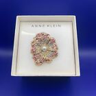Anne Klein Crystal Pansy Flower Brooch Pin Pink w/ Pearl Center Costume Jewelry