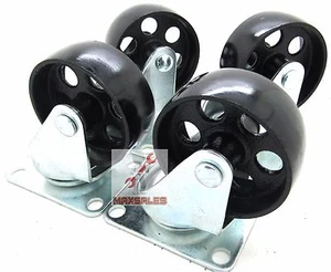New 4 PC 3" 350-lb-Capacity All-Steel Wide Wheel Swivel Top Plate Casters - Picture 1 of 1