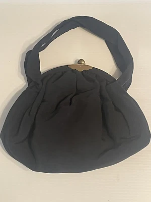 BOLSO DE MANO VINTAGE AÑOS 40 NEGRO Rayón Marco Dorado BOLSO con Monedero 10" x 7 1/2🌺🌺 Foto 1 de 4