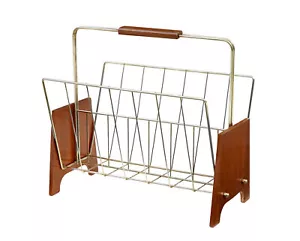 MID CENTURY SCANDINAVIAN MODERN TEAK AND BRASS MAGAZINE RACK - Picture 1 of 5