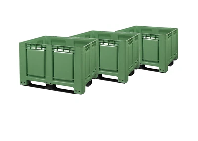 LOGIPLAST 3 Stück Palettenbox Großbehälter 1200x1000x790mm Palettenbehälter 3 Kufen - grün