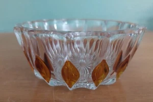 Vintage MCM French Crystal Candy Dish or Bowl Amber Clear Cut - Picture 1 of 5