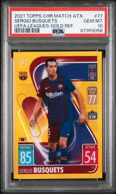 2021-22 Topps Match Attax #77 Sergio Busquets Gold Refractor /50 PSA 10 POP 1 - Image 1 of 2