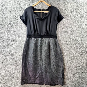 Vintage JACQUI E Womens Pencil Dress Size 12 Black Grey ChIffon Linen - Picture 1 of 13