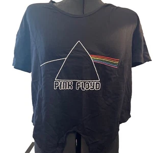 Pink Floyd Dark Side Of Moon Ladies T Shirt Embroidered Crop Top Tie Up Size 10 - Picture 1 of 7