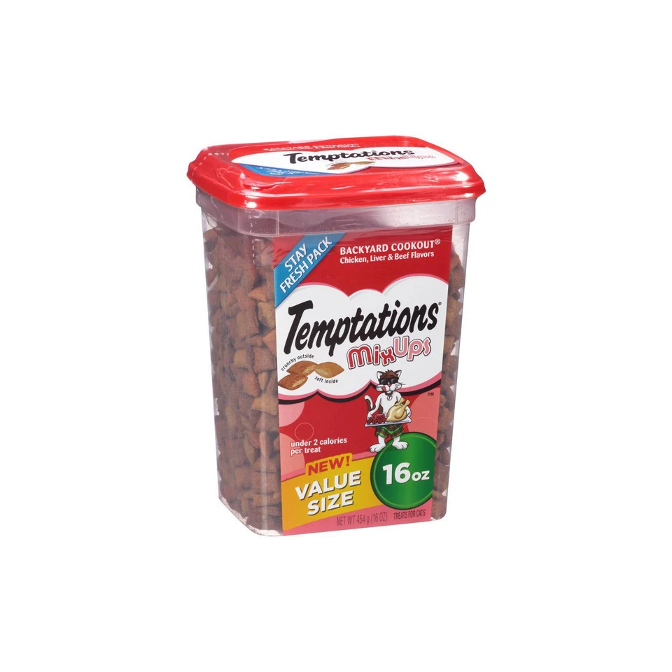 Temptations Mixups Backyard Cookout Chicken Liver Beef Flavors Cat Care & Treats 16 Oz Plastic Container