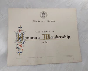 Diploma Certificado de Membresía Honoraria Internacional Sertoma 8"x10" Años 90 Sin Usar - Imagen 1 de 3