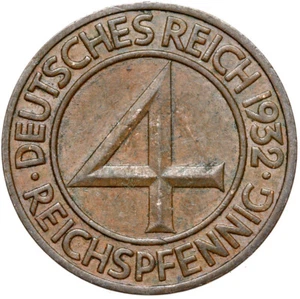 German Reich Weimar Republic coin Brüning thaler 4 Reichspfennig 1932 F - Picture 1 of 2