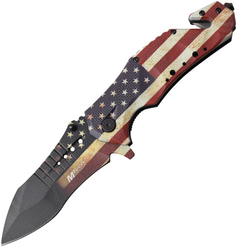 MTech Rescue Linerlock A/O Flag Aluminum Folding Pocket Knife A845F - Image 1 of 1