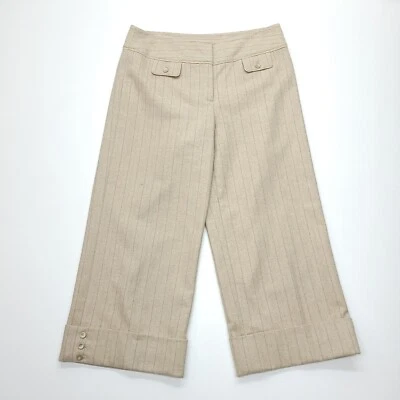 Pantalones Cortos Ann Taylor Mujer 4 Beige Culotte Rayas Puños Mezcla Lana Foto 1 de 4