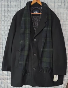 Dockers Black Henry Wool Blend Pea Coat Men's 4XL w/ Scarf Quilted Liner Luxury - Picture 1 of 6