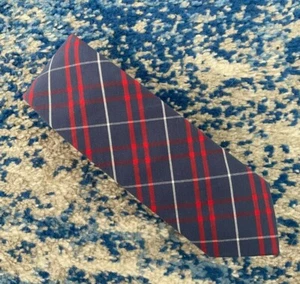 Corbata J.Crew roja blanca azul borgoña sesgada a cuadros delgada estrecha de algodón - Imagen 1 de 4