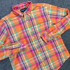 Polo Ralph Lauren Shirt Mens XL Orange Plaid Madras Style Custom Fit Lightweight - Picture 1 of 7
