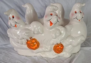 Vintage Halloween Light Up Ceramic 5 Ghosts Jack Lantern Rare Lamp - Picture 1 of 6
