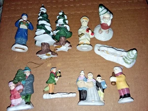 Set of 10 Vintage Victorian Era Christmas Village Figurines , trees, fence, etc - Picture 1 of 8