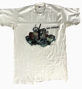 Vintage Bar Harbor Maine T-Shirt M Off-White Marina Single Stitch Made in USA - Bild 1 von 12