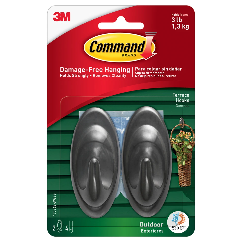 Command Medium Outdoor Terrace Hooks [Removable]: 2-pack (Slate Gray) - Image 1 of 1