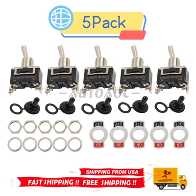 5x Waterproof Heavy Duty Toggle Switch ON/OFF 2 Terminal Car Boat SPST 15A 250V - Image 1 of 4