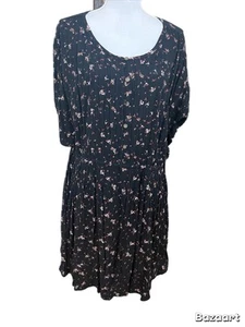 True Craft  NWT Woman's Short sleeve Dress Size XL Black floral Adjustable Waist - Picture 1 of 4