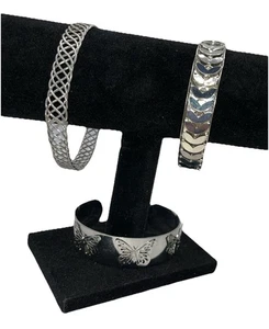 Bracelet Lot 3 Silver tone Butterfly Cuff Retro Bangles Artsy Deco - Picture 1 of 4
