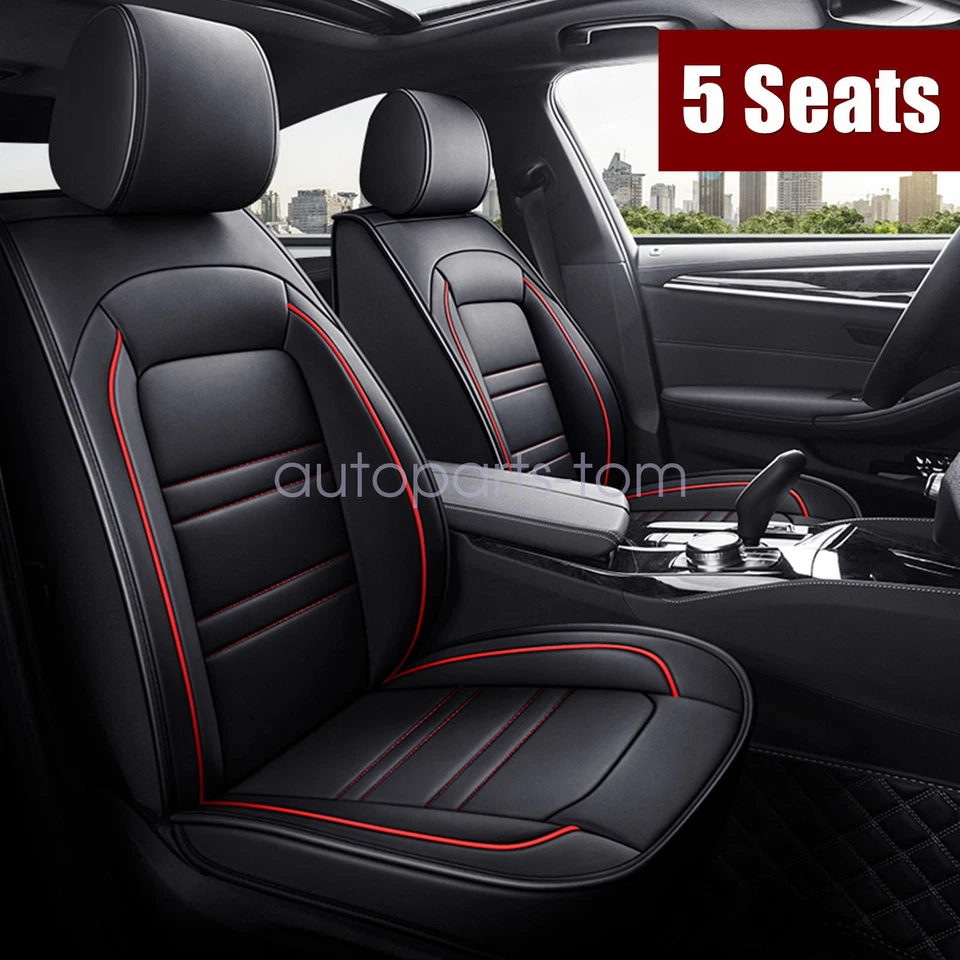 Juego completo de 5 fundas de asiento delanteras y traseras de cuero negro+rojo para Subaru Impreza 2007-2021 Foto 1 de 4