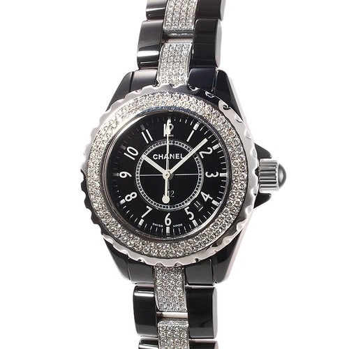 OROLOGIO CHANEL J12 H1338 33 MM QUADRANTE NERO LUNETTA DIAMANTI E BRACCIALE QUARZO