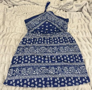 Boho Dress Women 3XL Blue Paisley Bandana Print Halter Dress Summer Casual - Picture 1 of 6