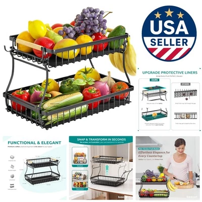 Cesta de frutas de 2 niveles con 4 perchas para plátanos, frutero mejorado para conteo de cocina Foto 1 de 4