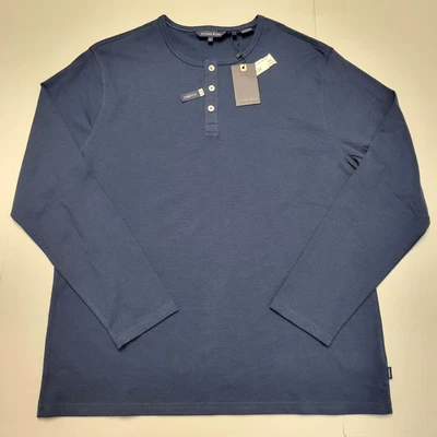 $79 New STONE ROSE Henley Collared L/S T-Shirt Men's 2XL XXL Blue Cotton Blend - Image 1 of 4
