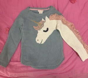 Cynthia Rowley Girl’s Knit Unicorn Sweater Size Small 5-6 Teal - Picture 1 of 1
