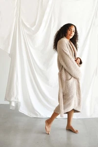 SUNDAY CITIZEN Cómoda Bata con Cinturón Waffle Taupe Talla Única Talla Grande S/M Unisex Acogedora - Imagen 1 de 6